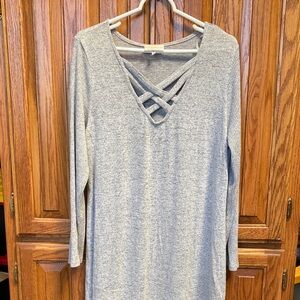 Bobbie Brooks Crisscross V-Neck Long Sleeve Tunic Dress Heather Gray Plus Sz 2X